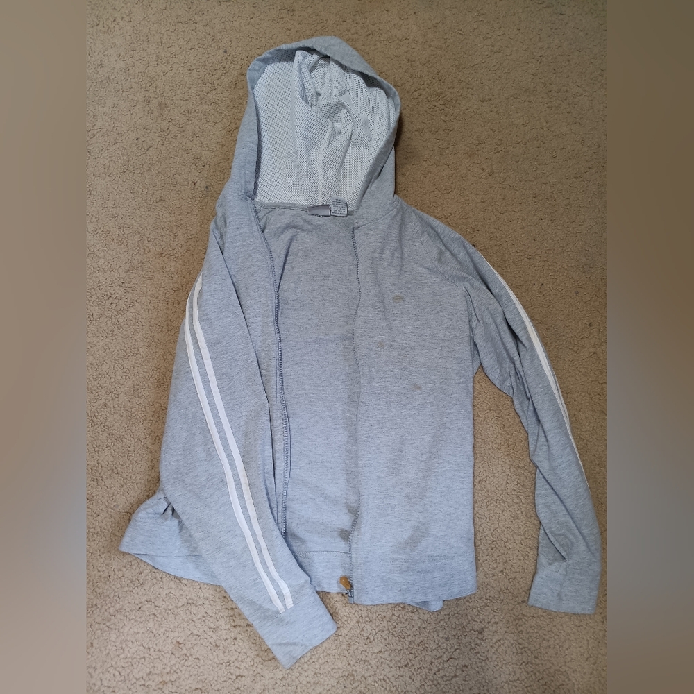 Gray Hoodie with White Stripes